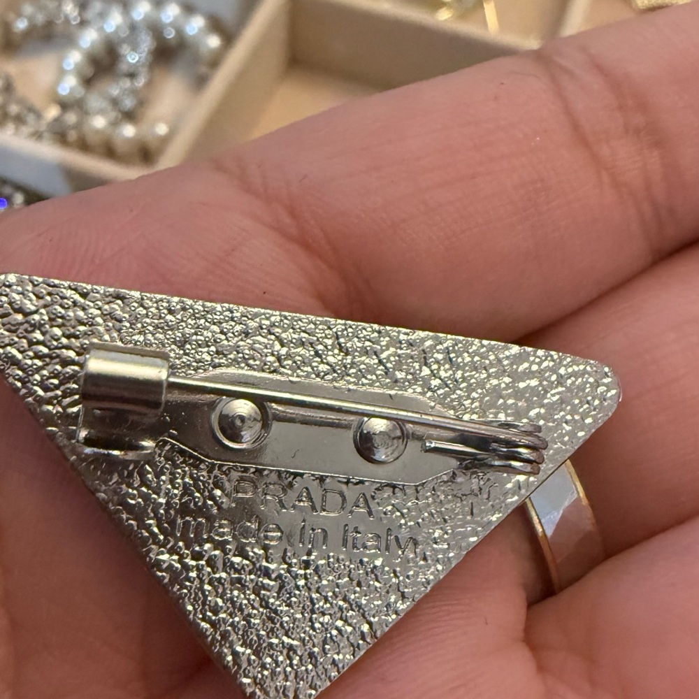 Silver Crystal Triangle Brooch - image 2